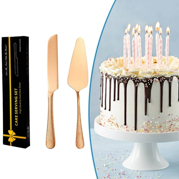 Summercome Cake Cutting Set, Elegant Cake Knife Set with Thickened Stainless Steel and Rounded Edges, Cake Cutter and Pie Spatula for Wedding, Birthday, Anniversary, Christmas, Set of 2 (Rose Gold)