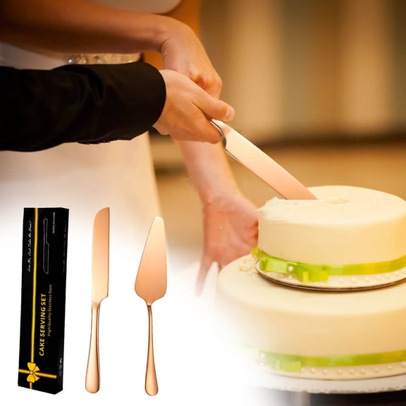 Summercome Cake Cutting Set, Elegant Cake Knife Set with Thickened Stainless Steel and Rounded Edges, Cake Cutter and Pie Spatula for Wedding, Birthday, Anniversary, Christmas, Set of 2 (Rose Gold)