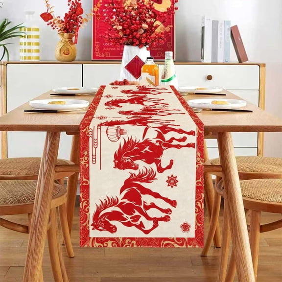 Summercome Chinese New Year Table Runner 2026 - 13x72 Inch Lunar New Year of The Horse Decorations Spring Festival Kitchen Dining Table Decor for Holiday Party, Indoor Outdoor Home Decorations