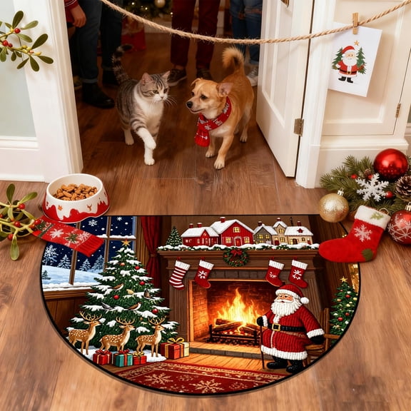 Summercome Christmas Xmas Half Round Door Mat Xmas Rainbow Half Moon Rug Washable Half Circle Area Rugs Indoor Entrance Non Slip Semi Circle Rugs Floor Carpet for Kithen Bedroom Decorate Gift