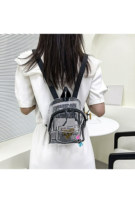 Clear Mini Backpack, Portable Transparent Bag Stadium Approved, Cute Backpack with Reinforced Straps & Front Pocket, Perfect for School, Security & Sporting (Black)