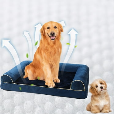 Summercome Cooling Dog Bed for Medium/Small Dogs, Dogs Pets Couch with Removable & Washable Cover, Plush & Suede Pet Sofa, Cats Bed with Non-Slip Bottom, Medium (Navy)