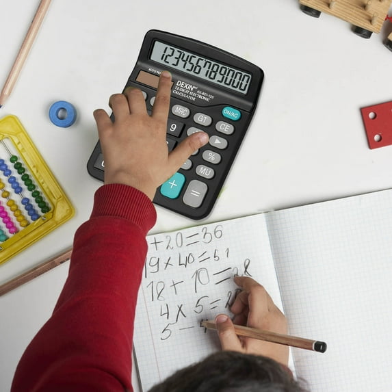 Summercome Desk Calculator, 12 Digit Extra Large LCD Display, Touch Comfortable with Big Buttons, Two Way Power Battery and Solar, Standard Function Office School Supply Calculators, Black