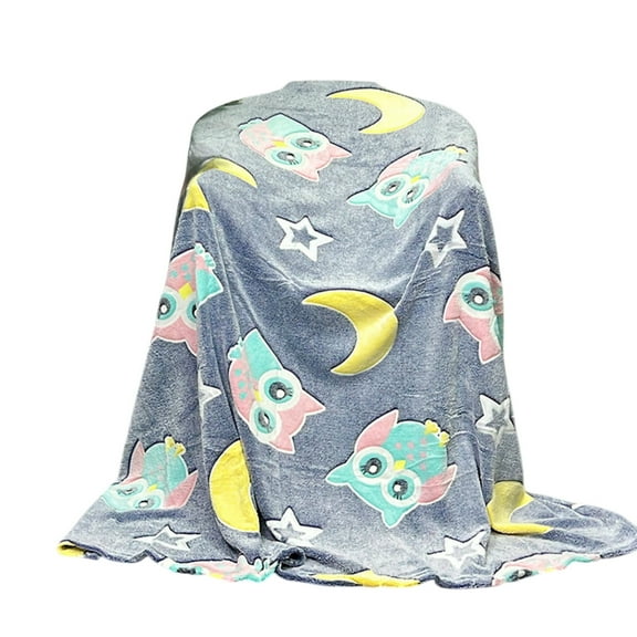 Summercome Glow in The Dark Blanket, Owls Throw Blanket, Owls Gifts for Boys Kids Teen Men Adults, Soft Moon Stars Blanket Presents Decor for Birthday Bedroom Christmas Easter, 40"x60"