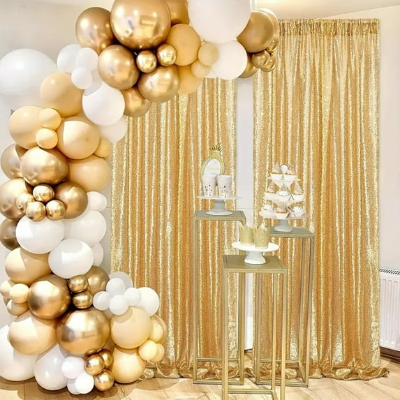 Summercome Gold Sequin Backdrop Curtain Panels Stage 2FTx8FT Sheer Gold Curtains Backdrop Photo Backdrop Curtains for Wedding Birthday Party Background Drapes Christmas Decorations