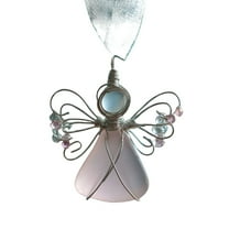 Summercome Handmade Sea Glass Angel Ornament, Charming Sea Glass Angel Christmas Ornaments Advent Calendar, Hand Silver Wire Wrapped Angel Christmas Decor with Rope, Xmas Holiday Home Decor Gift