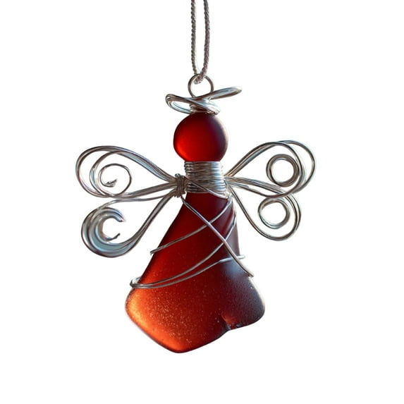 Summercome Handmade Sea Glass Angel Ornament, Charming Sea Glass Angel Christmas Ornaments Advent Calendar, Hand Silver Wire Wrapped Angel Christmas Decor with Rope, Xmas Holiday Home Decor Gift