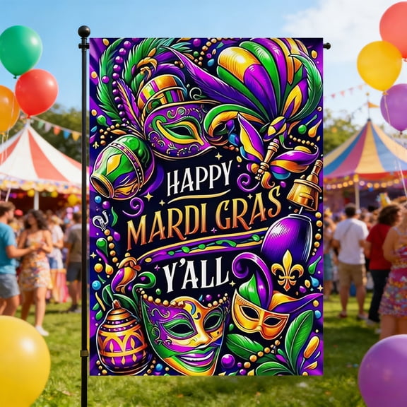 Summercome Happy Mardi Gras Garden Flag 12x18 Inch Vertical Double Sided Carnival Mask Party Small Flags Farmhouse Outside Decoration For Yard (ONLY FLAG)