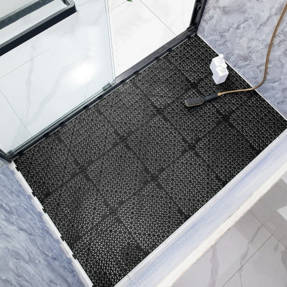Summercome Interlocking Tile, Drainage Tiles 12" x 12" Splicing, Soft PVC Interlocking Drainage Floor Tiles, Non-Slip Drainage Holes for Restroom, Bathroom, Kitchen, Pool, Wet Areas, Black
