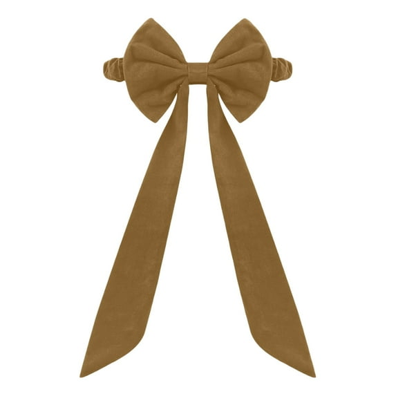 Summercome Khaki Chair Bows, 2 Pack Velvet Chair Bows for Christmas Wedding Party Decorations, Chair Sashes with Elastic, 11.8 x 29.5 Inch Bands for Dining Room Banquet and Events (Khaki)