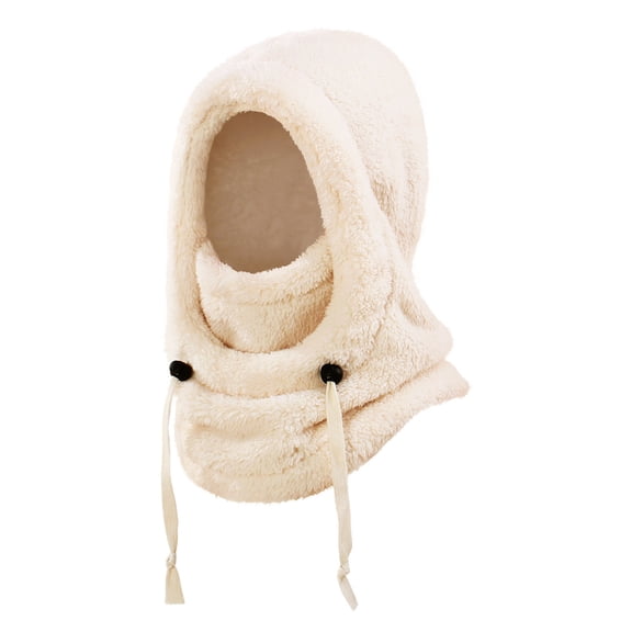 Summercome Kids Winter Fleece Balaclava 3 in 1 Windproof Fuzzy Skiing Mask Beanie Hood Neck Scarf Outwear Face Cover Adjustable Cap (Beige)