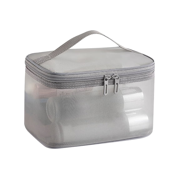 Summercome Mesh Makeup Bag Large Capacity, Large Capacity Nylon Cosmetic Bag Organizer, Pouch for Home and Travel Use (Gray Single Layer)