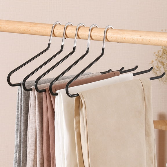 Summercome Metal Pants Hanger Set - 5 Pieces Elegant Non-Slip Closet Space Saving Hanger Set for Pants, Trouser, Blankets, and Jeans with Rubber Coating and Open Ended Sleek Design - Black