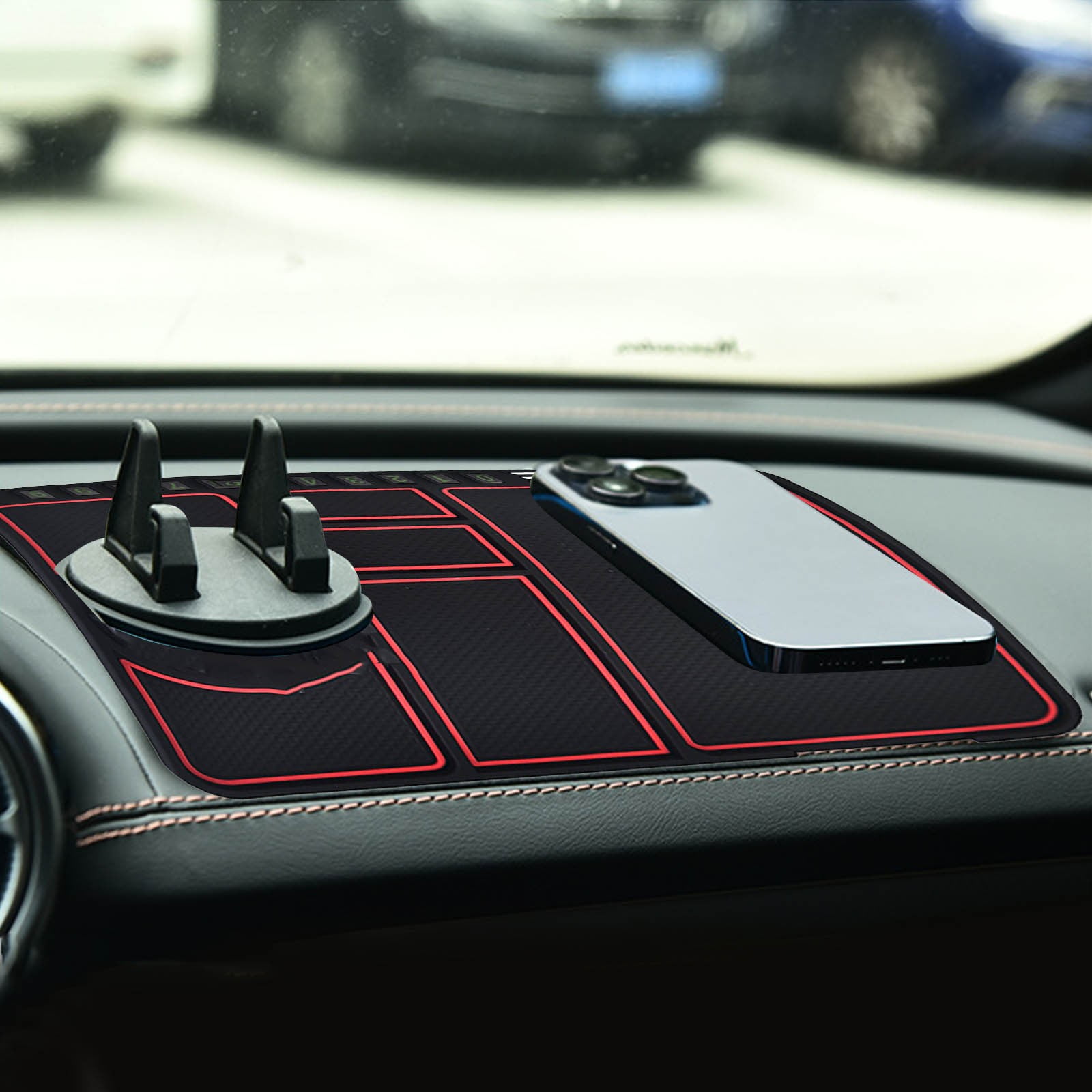 Multifunctional Car Anti-Slip Mat Rotatable Phone Holder Non Slip Phone Mount With Park Number Silicone Dashboard Car Pad Mat