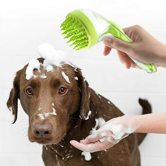 Summercome Pet Bath Brush, 2025 New 2 in 1 Dog Bath Brush with Built-in Shampoo Dispenser, Pet Wash Brush for Bathing Dog Grooming Massage Brush for Long Short Haired Dogs Cats Shower (Green)