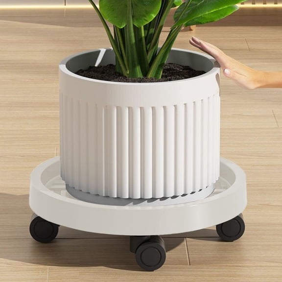 Summercome Plant Caddy with Wheels, Round Rolling Plant Stand, 4 Hidden 360 ° Rotating Silent Wheel Wheels, Heavy Duty Plant Dolly for Flower Pots, Movable Plant Tray Indoor & Outdoor Use (White)