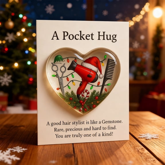 Summercome A Pocket Hug for Hairstylists, Mini Hairdresser Tools Heart Pocket Hug Token with Greeting Cards, Hairdresser Christmas Appreciation Gifts for Women Men, Cosmetology Student (#B)