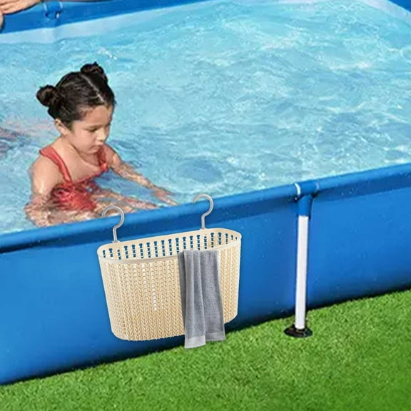 Summercome Poolside Storage Basket, Thickened Pool Storage Basket, Above Ground Pool Basket Large Capacity, Multifunctional Swimming Pool Storage Basket, Above Ground Pool Accessories (Beige)