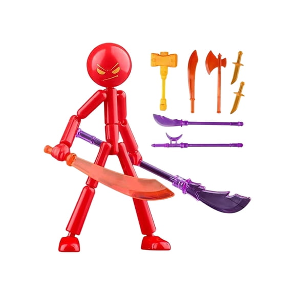 Summercome Posable Action Figures, 4.7" Collectable Action Figures Set with 7 Handheld Item, Stop Motion Figure for Collectors, Gift Desk Decor (Red)