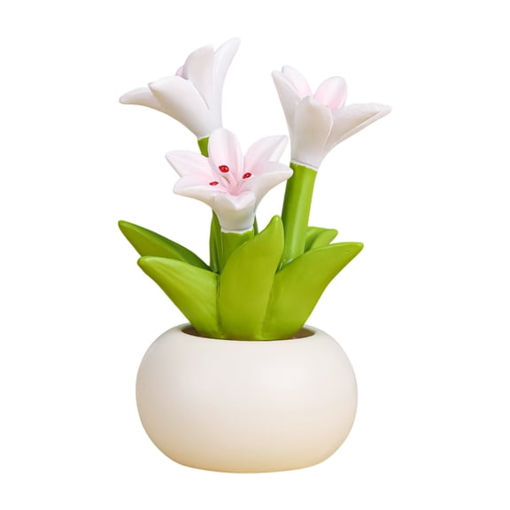 Summercome Resin Lily with Pot Artificial Flower Potted Plant Mini Plant Figurines Resin Flowers for Car Dashboard Bathroom Home Kitchen Rustic Table Centerpiece Shelf Decor, Lily