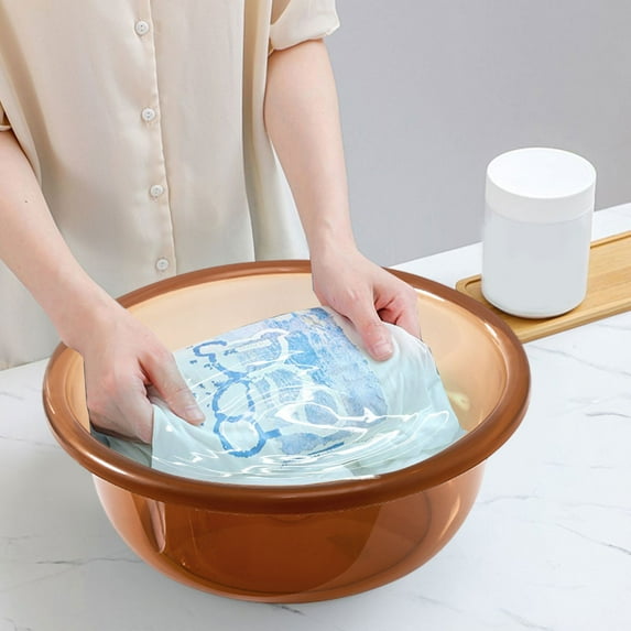 Summercome Round Plastic Wash Basin, 5 Quart Stackable Clear Camping Dishpan, Portable Vegetable Fruit Dish Tub, PP Small Multipurpose Washtub for Face Cleansing, Home Kitchen Sink, Coffee