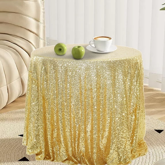 Summercome Round Sequin Tablecloth, 50x50 Inch Gold Tablecloth, Glitter Tablecloth 6ft for Baby Shower Party Christmas Decorations