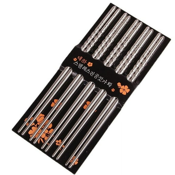 Summercome Set of 5 Pairs Metal Chopsticks, Reusable Stainless Steel Chopsticks Dishwasher Safe, Korean Japanese Chinese Engraved Non-slip Chop Stick, 8.6 Inches Chopsticks