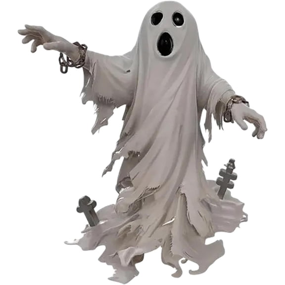 Summercome Spooky Ghost Sculpture with Shackles and Rags, Ethereal Floating Spirit Statue for Modern Home Decor, Minimalist Spooky Figurine, 3D Printed Gothic Mantel Art & Unique Gifts