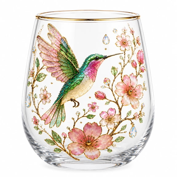 ZhangC Stemless Wine Glass With Gold Rim Hand Floral Drinking Glass Elegant Crystal Cup For Women Decorative Glassware For Gifts Home Dec