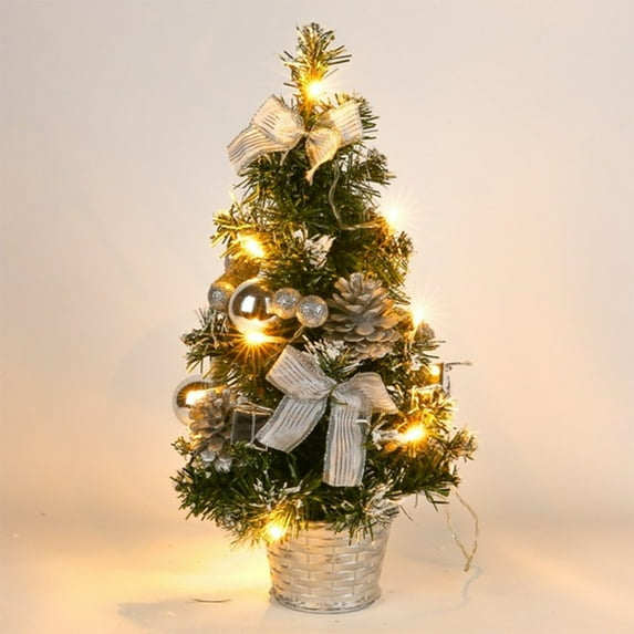 Summercome Tabletop Christmas Tree 8 Inch Mini Artificial Christmas Tree with String Lights, Star Tree, Tabletop Small Xmas Tree for Holiday Indoor DIY Christmas Decor