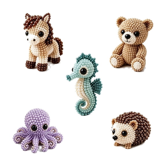 Summercome Tiny 3D Beaded Animal DIY Kit, Easy DIY Beading Embroidery Kit with Cute Designs, 3D Animal Themed Beadwork Kit for Beginners & Craft Enthusiasts, with Instructions (Set #03)
