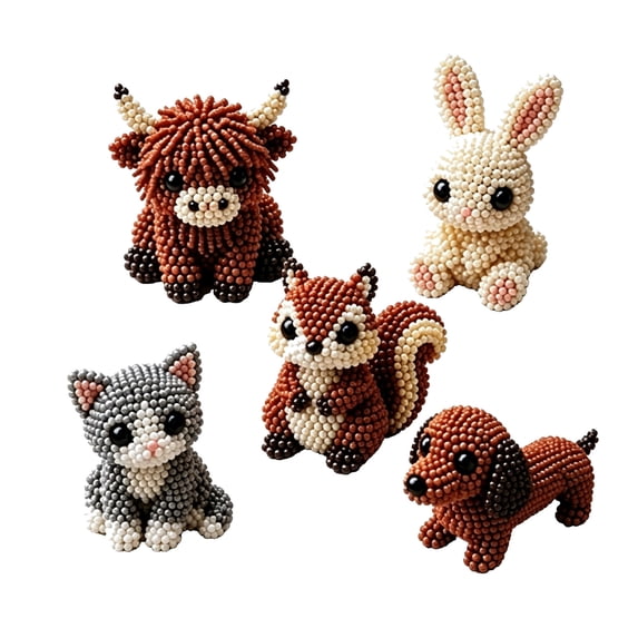 Summercome Tiny 3D Beaded Animal DIY Kit, Easy DIY Beading Embroidery Kit with Cute Designs, 3D Animal Themed Beadwork Kit for Beginners & Craft Enthusiasts, with Instructions (Set #01)