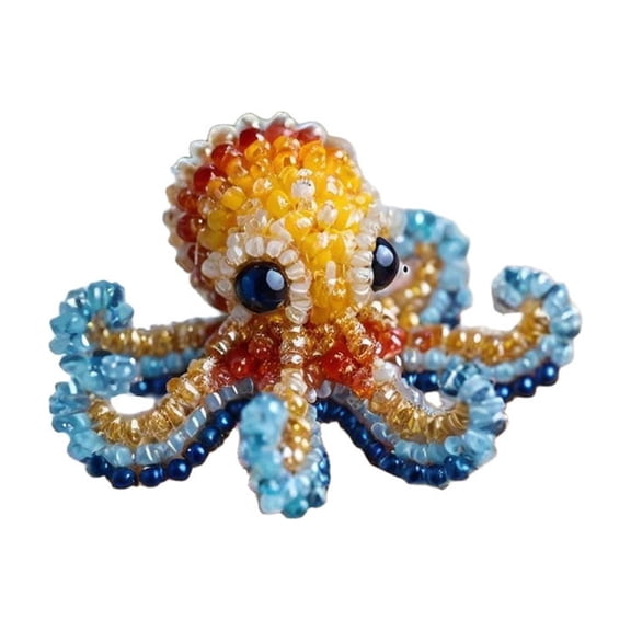 Summercome Tiny 3D Beaded Animal DIY Kit, Easy DIY Beading Embroidery Kit with Cute Designs, 3D Animal Themed Beadwork Kit for Beginners & Craft Enthusiasts, with Instructions (Octopus)