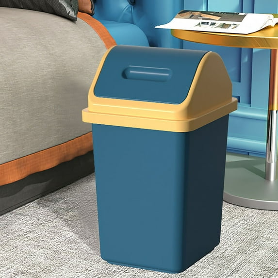 Summercome Trash Can with Swing Top Lid, Small 2.6 Gallon Plastic Compact Slim Waste Bin for Under Desk, Office, Bedroom, Bathroom, Dorm Room, Portable Garbage Can (Blue)