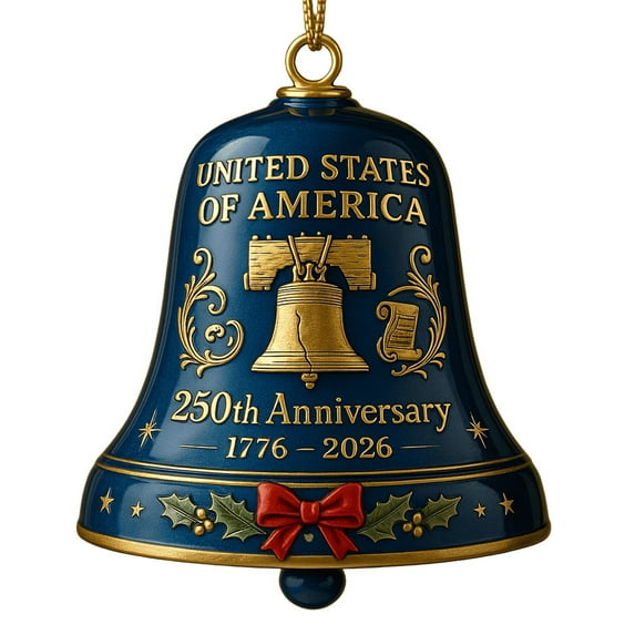 Summercome United States 250th Anniversary Bell Ornament - Handmade Metal Christmas Bell Ornament - for Tree or Garden - with Commemorative Detailing for Collectors and Patriotic, Style 01