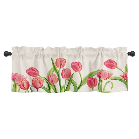 ZhangC Valance for Kitchen Windows, Summer Kitchen Flower Valance with Rod Pocket, Window Treatments for Bedroom Living Room Bathroom, 14"x58"