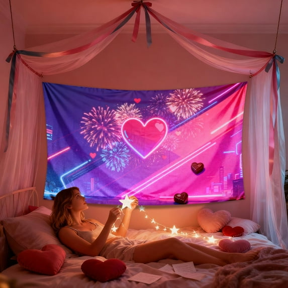 Summercome Valentine's Day Blacklight Tapestry Decorations Wall Hanging Valentine Poster Tapestry for Bedroom Living Room Party Banners Decor (43L" x 70W", Unframed)
