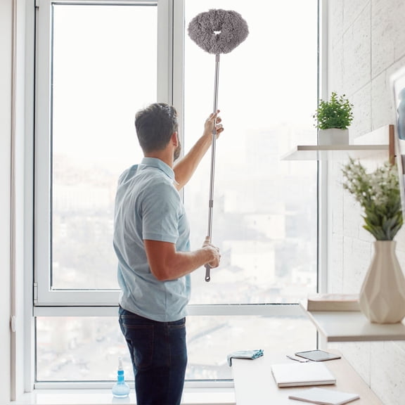 Summercome Washable Ceiling Fan Cleaner, Microfiber Duster with Telescoping Extension Pole, Fit for Cleaning High Ceiling Fan, Furniture, Blinds, Car (Gray)