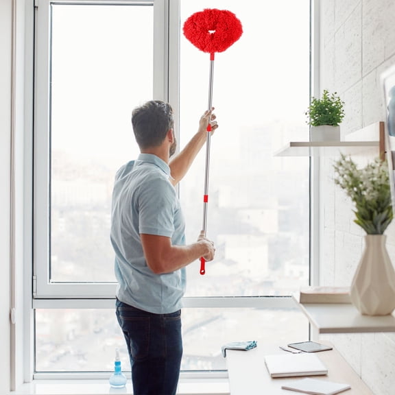 Summercome Washable Ceiling Fan Cleaner, Microfiber Duster with Telescoping Extension Pole, Fit for Cleaning High Ceiling Fan, Furniture, Blinds, Car (Red)