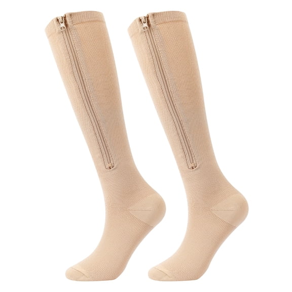 Summercome Zipper Compression Socks, 15-20 mmHg Closed Toe Compression Knee High Calf Stockings for Men Women, Breathable Graduated Pressure Socks For Running Cycling Fitness Sports Outdoor