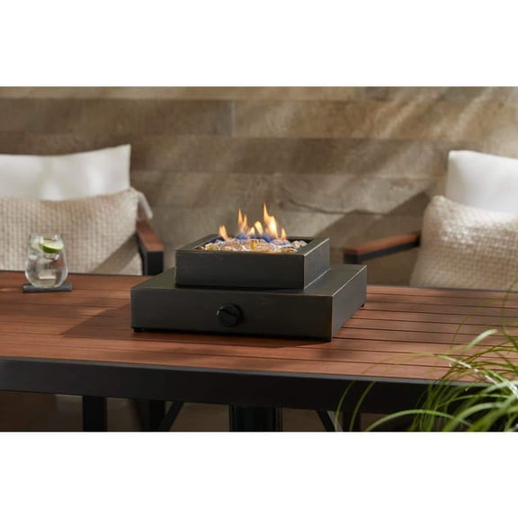 Summerfield 44.00 in. W 50000 BTU Brown Wood Look Steel Propane Outdoor Fire Pit Table with Cover and Lava Rocks