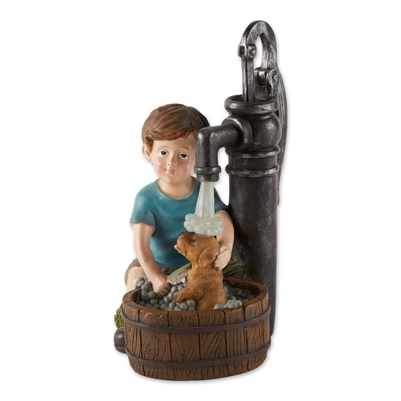 BOY AND DOG SOLAR GARDEN STATUE