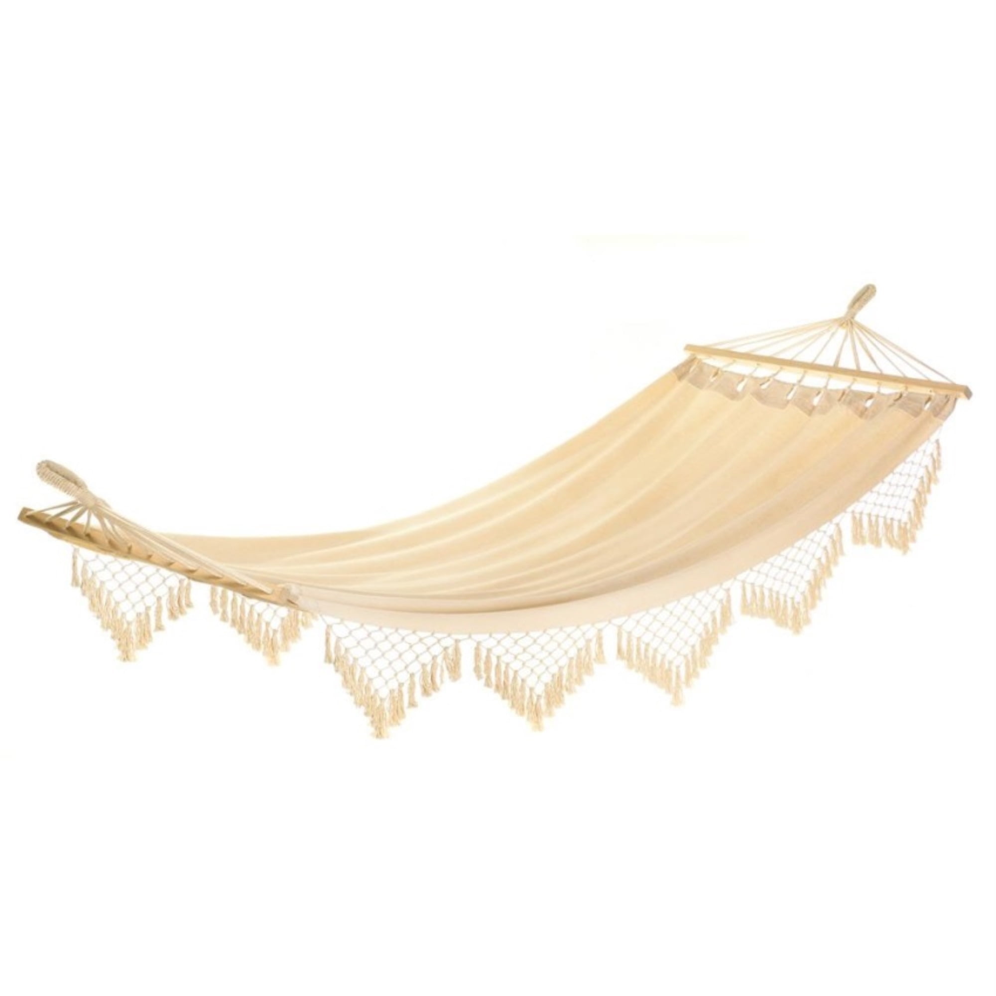 Cape Cod Beige Canvas Hammock with Fringe Detailing