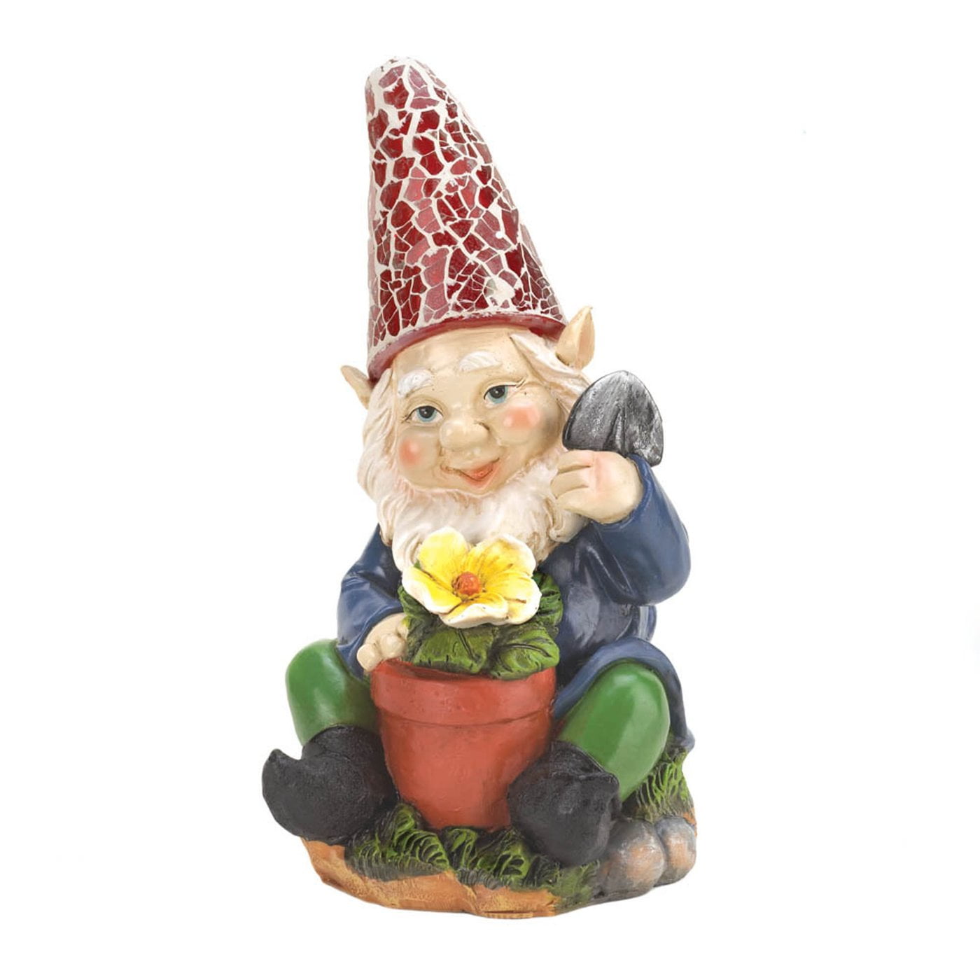 Cheerful Gardening Gnome with Solar Light and Flower Pot