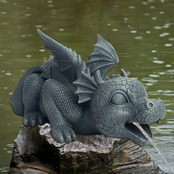 Summerkimy Fountain Dragon Statue Resin Spouting Water Dragon Sculpture Weather Resistant Realistic Water Spray Dragon Statue Outdoor Ornament for Garden Courtyard Pond Pool
