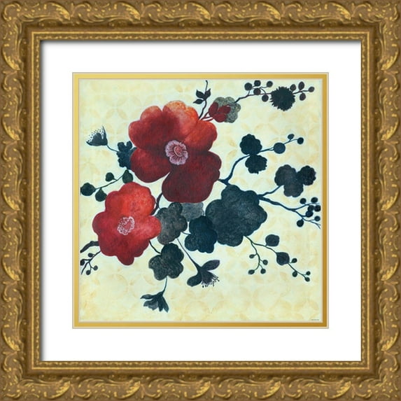 Summers, Elle 26x26 Gold Ornate Wood Framed with Double Matting Museum Art Print Titled - Japanese Blossoms 2