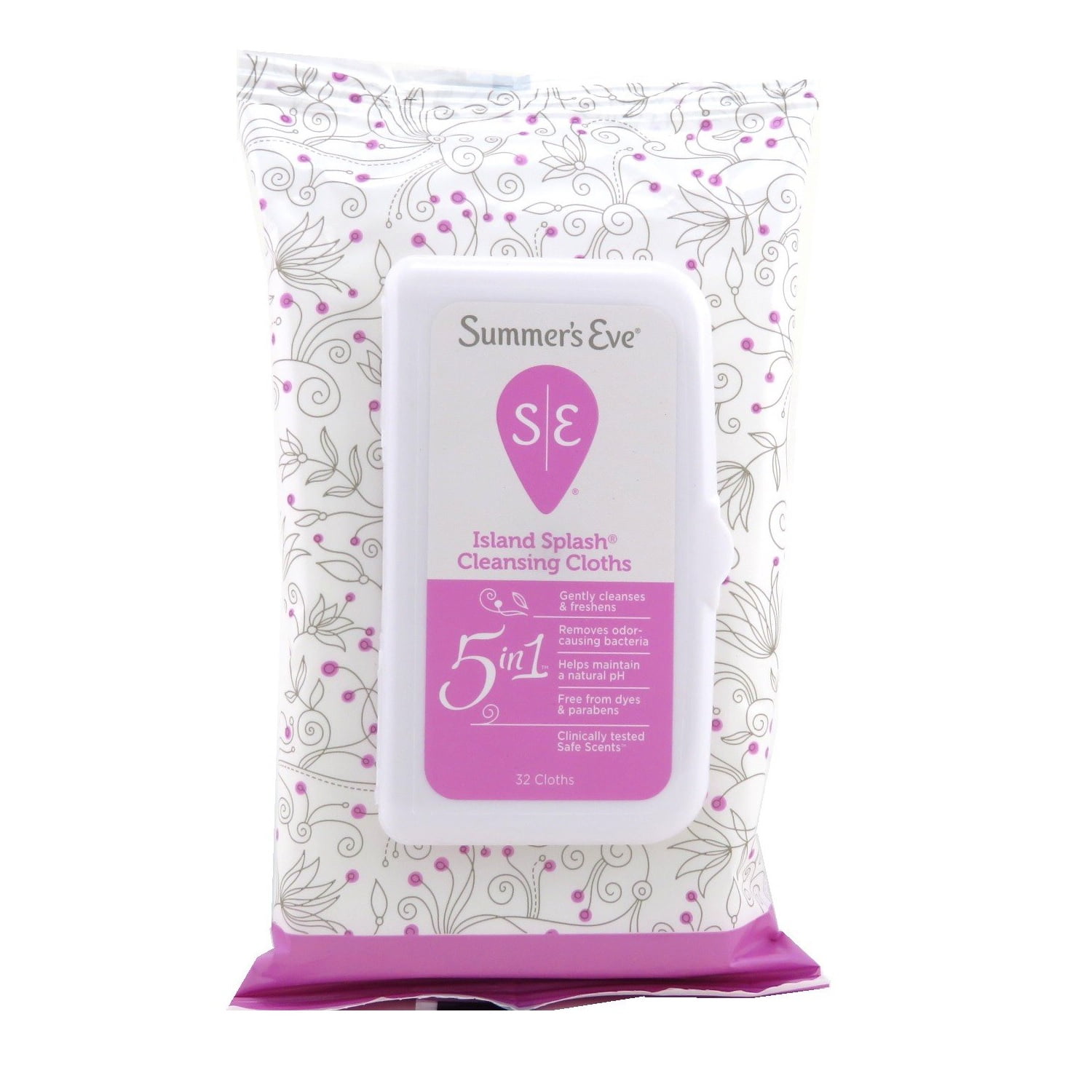 Summer's Eve [Island Splash Cleansing Cloths] 5 in 1, 32 Cloths,Pack of 3