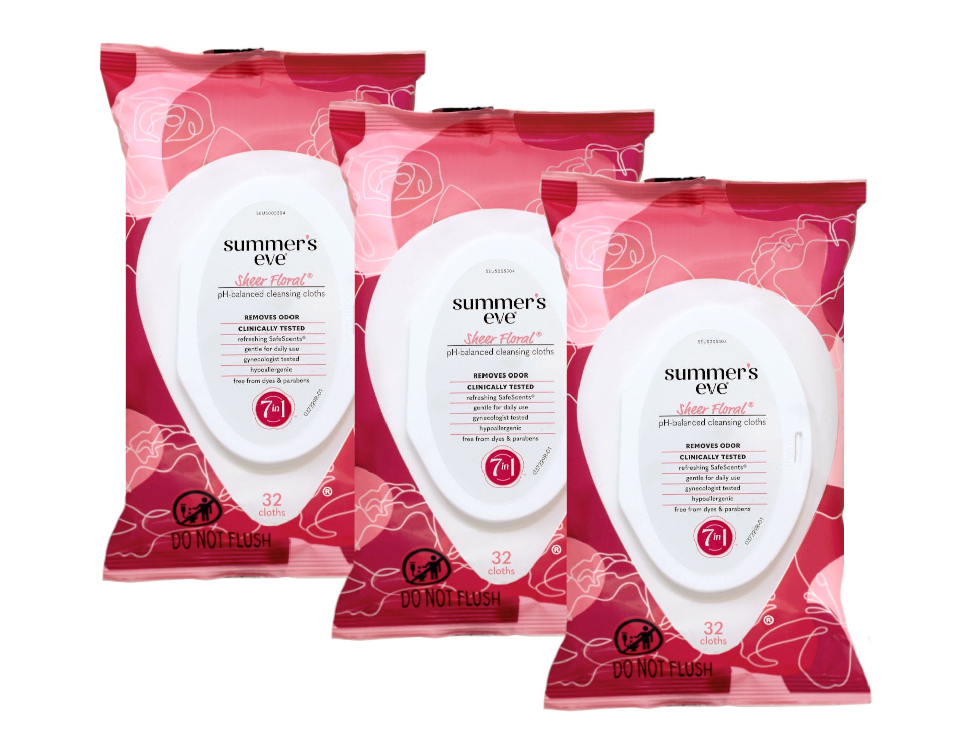 Summers Eve Cleansing Cloths 32 Count Soft Pk Sheer Floral (Pack of 3)