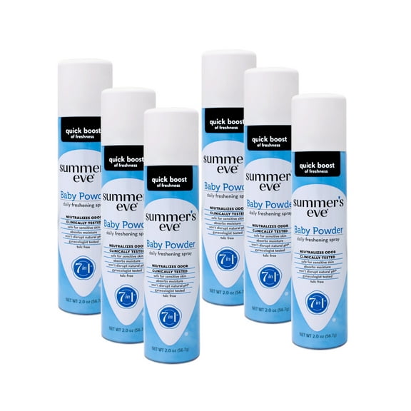 Summer's Eve Baby Powder Daily Gentle Feminine Spray, 2 oz - 6 Pack