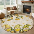 thumbnail image 1 of Summers Lemon Gnomes Round Living Room Rugs 7 ft, Farm Yellow Fruit Green leaf Newspaper Washable Area Rug with Non-Slip Sturdy Edge Binding Round Carpet for Kitchen Office Bedroom, 1 of 9